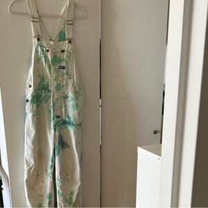 BIG SMITH Cream Painter Overalls with Green & Teal Splatter - Women